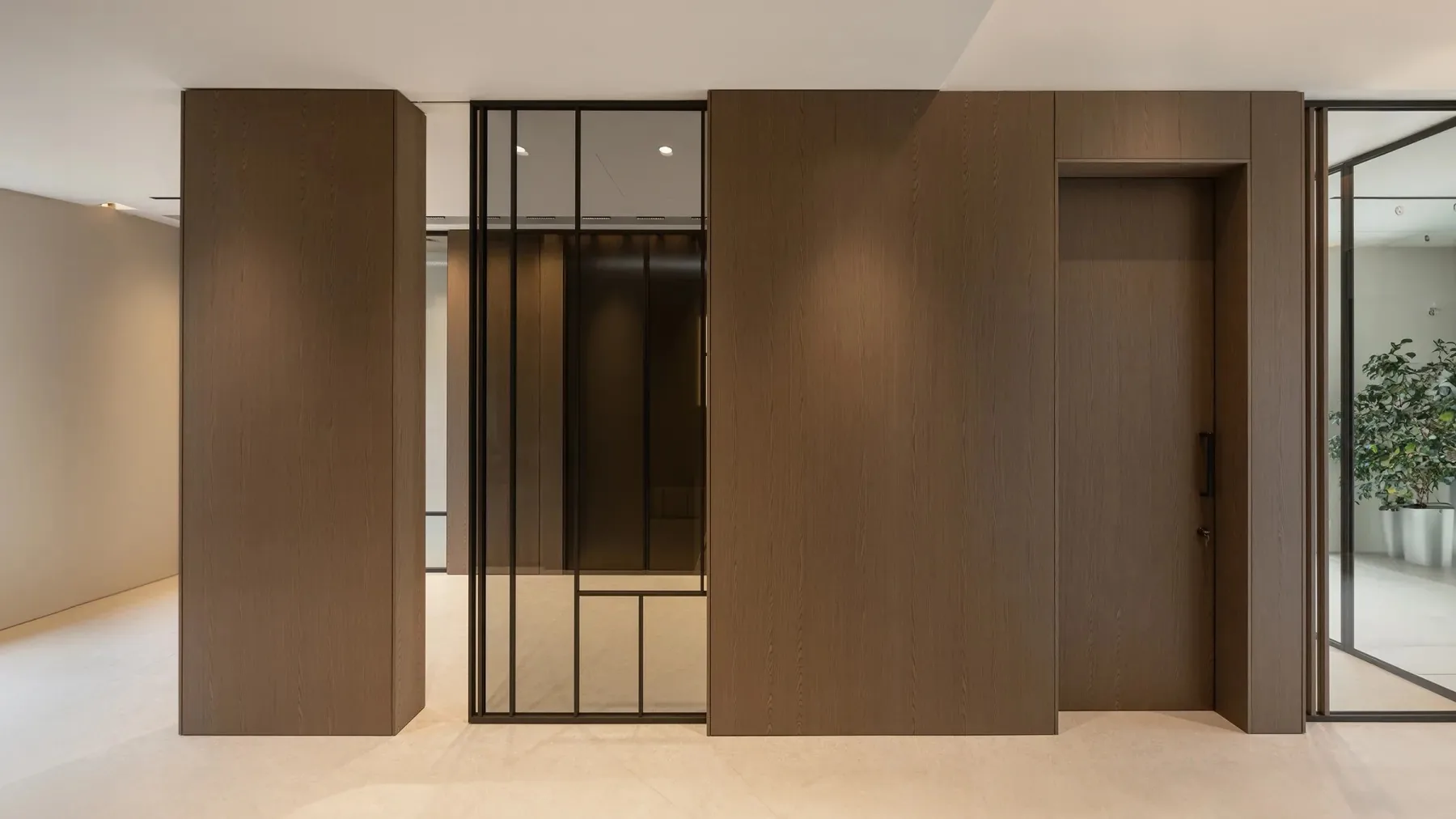 A flush door in the wall finish