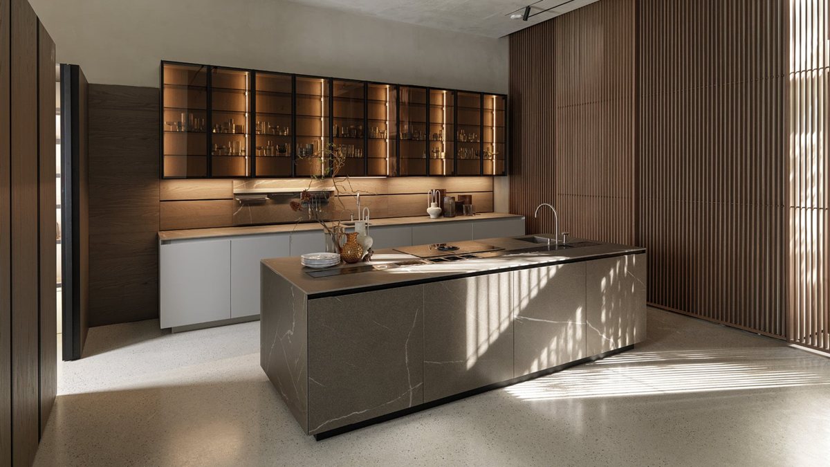 Кухня с островом из керамогранита