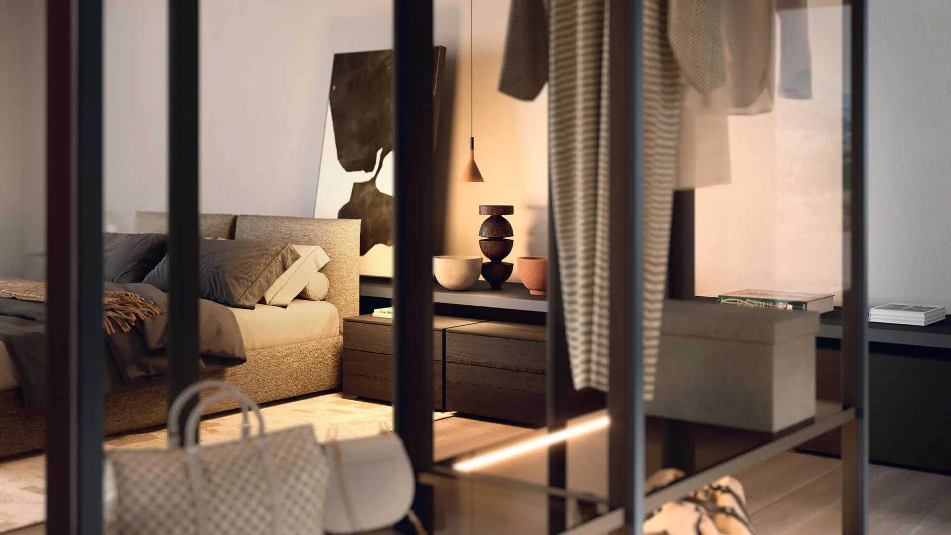El interior iluminado de un armario