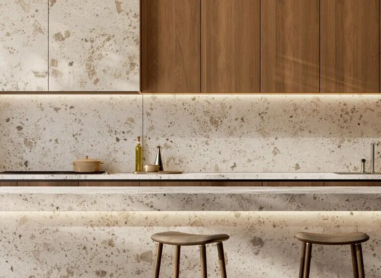 Porcelain on the fronts and the worktop