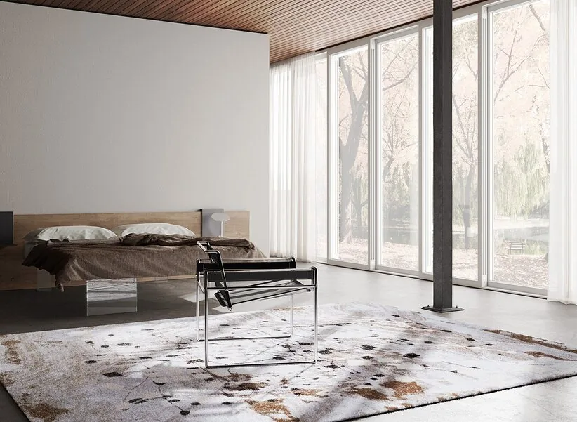 A mural and floor-to-ceiling glazing