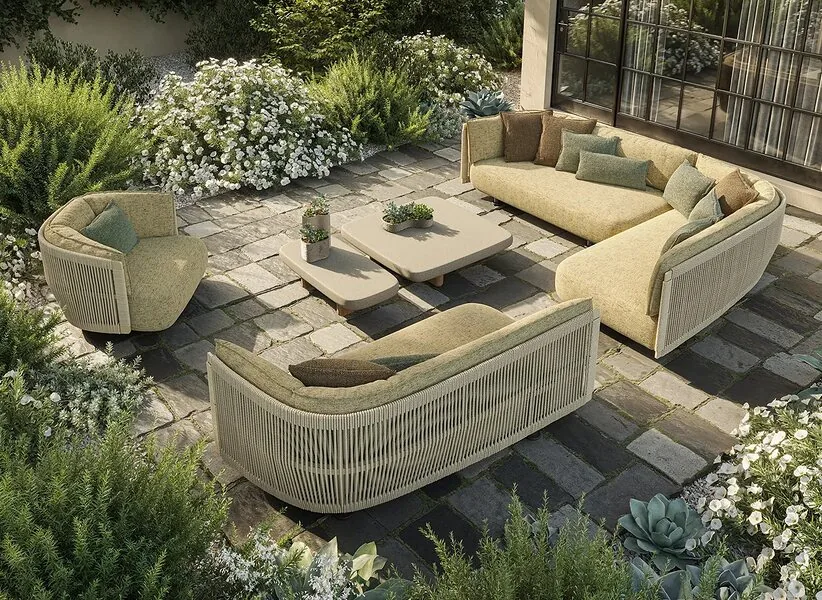 A stone deck and a sofa