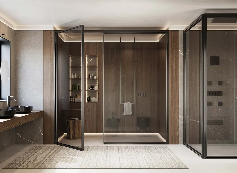 A partition and wardrobes matching the wall