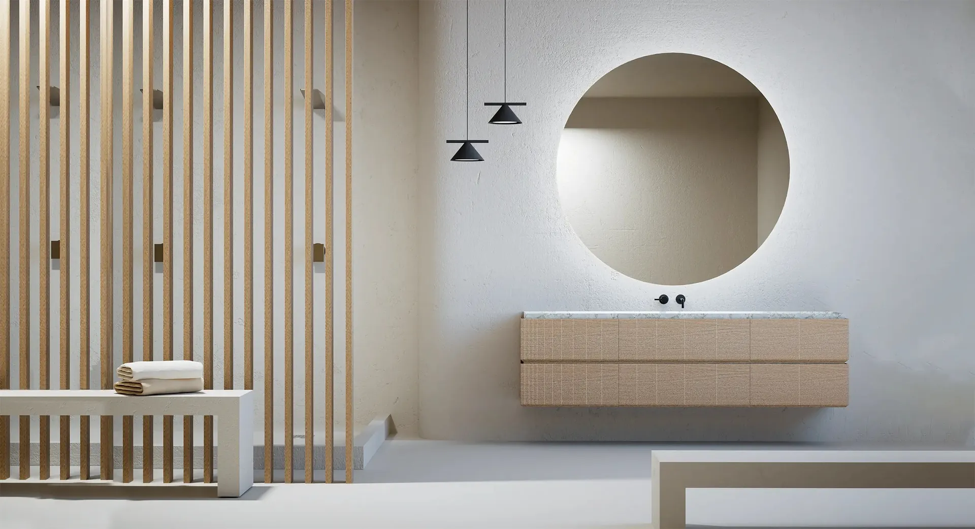 Mueble suspendido Decosan Integrity y espejo redondo retroiluminado