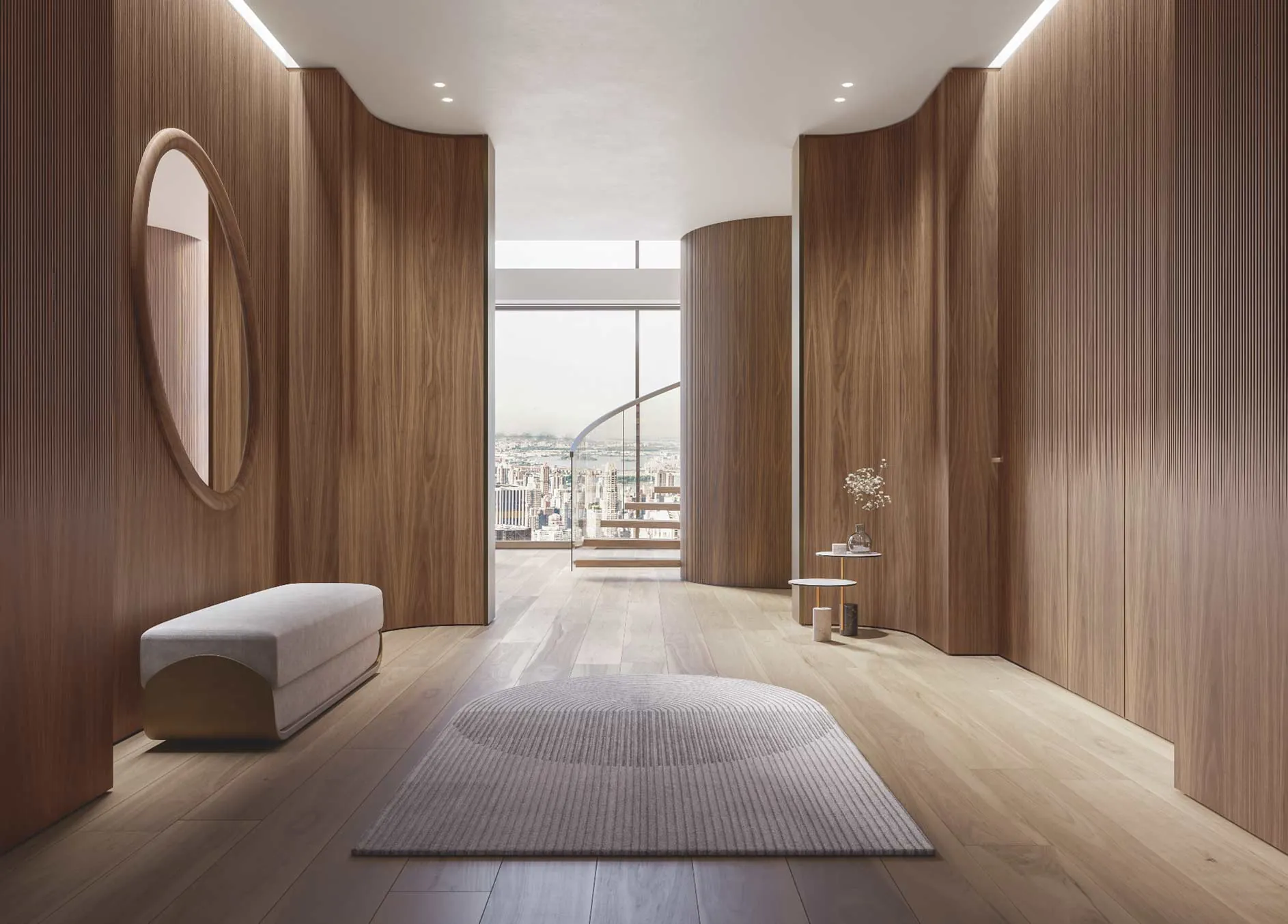 Parquet, paneles de madera y puerta oculta