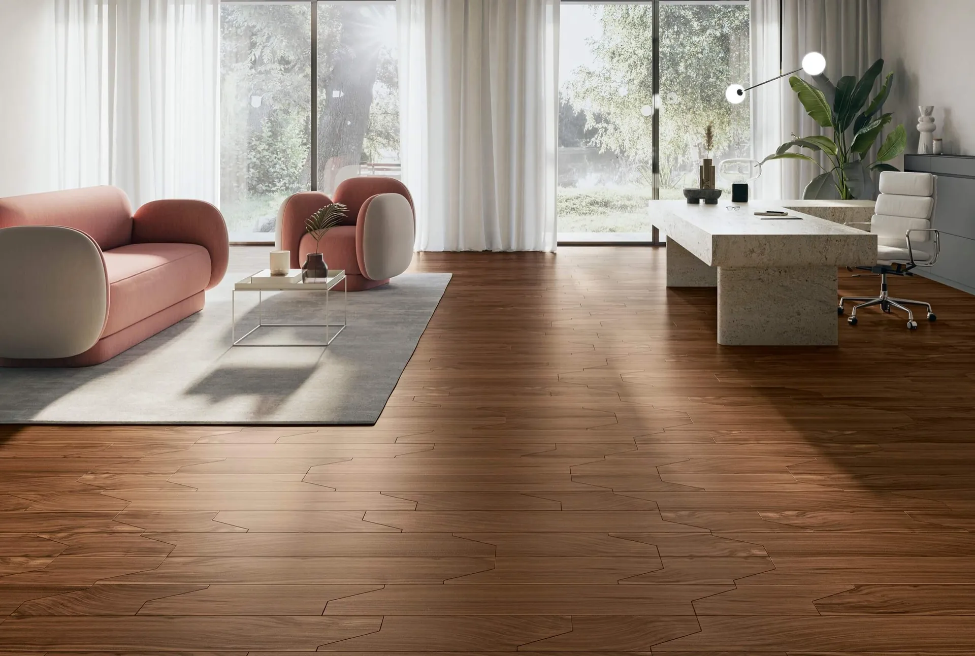 Parquet modular Foglie d’Oro en acabado Ca’ Foscolo en un salón