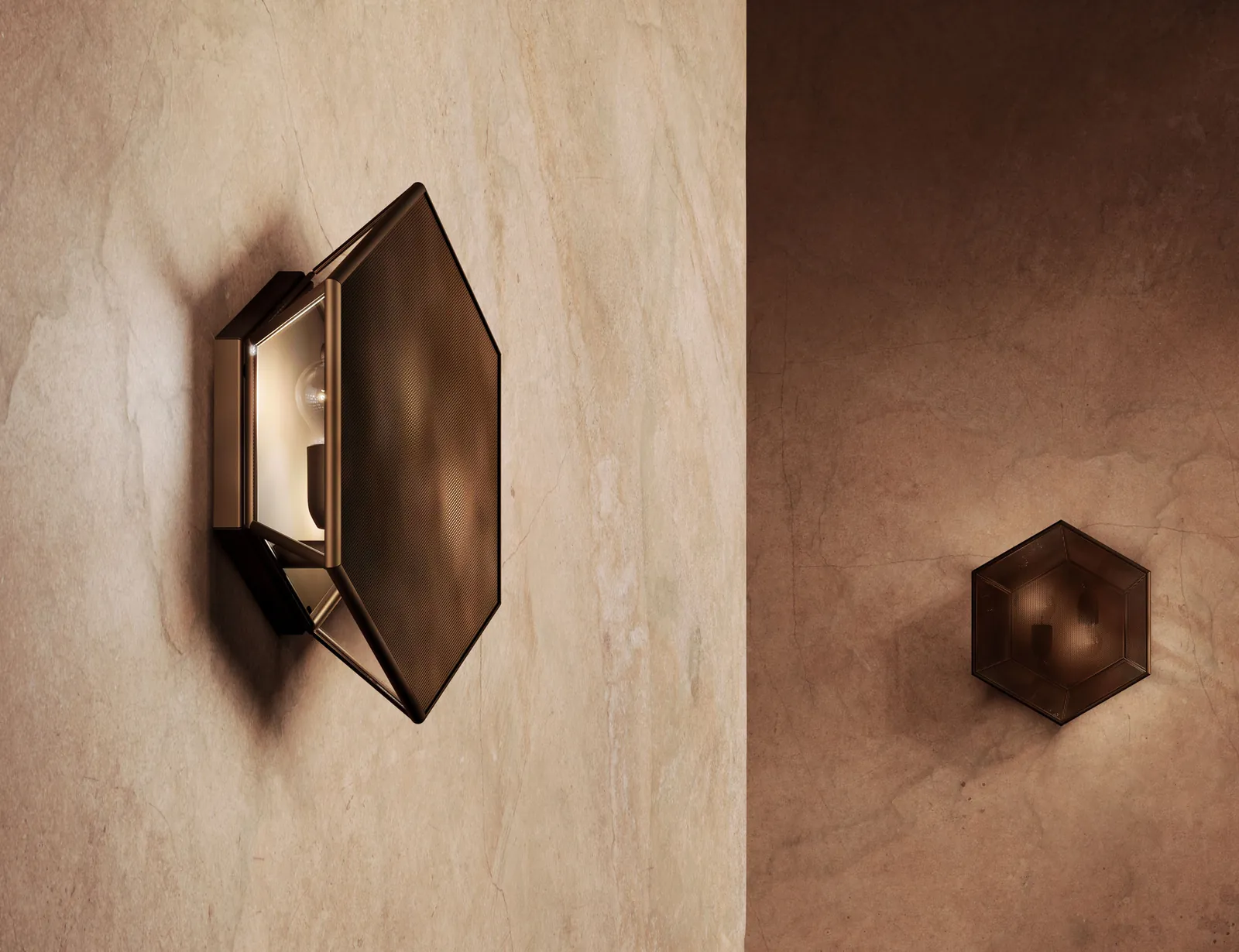 Massira 295.11 wall light: brass frame and perforated sheet in the Morocco finish.