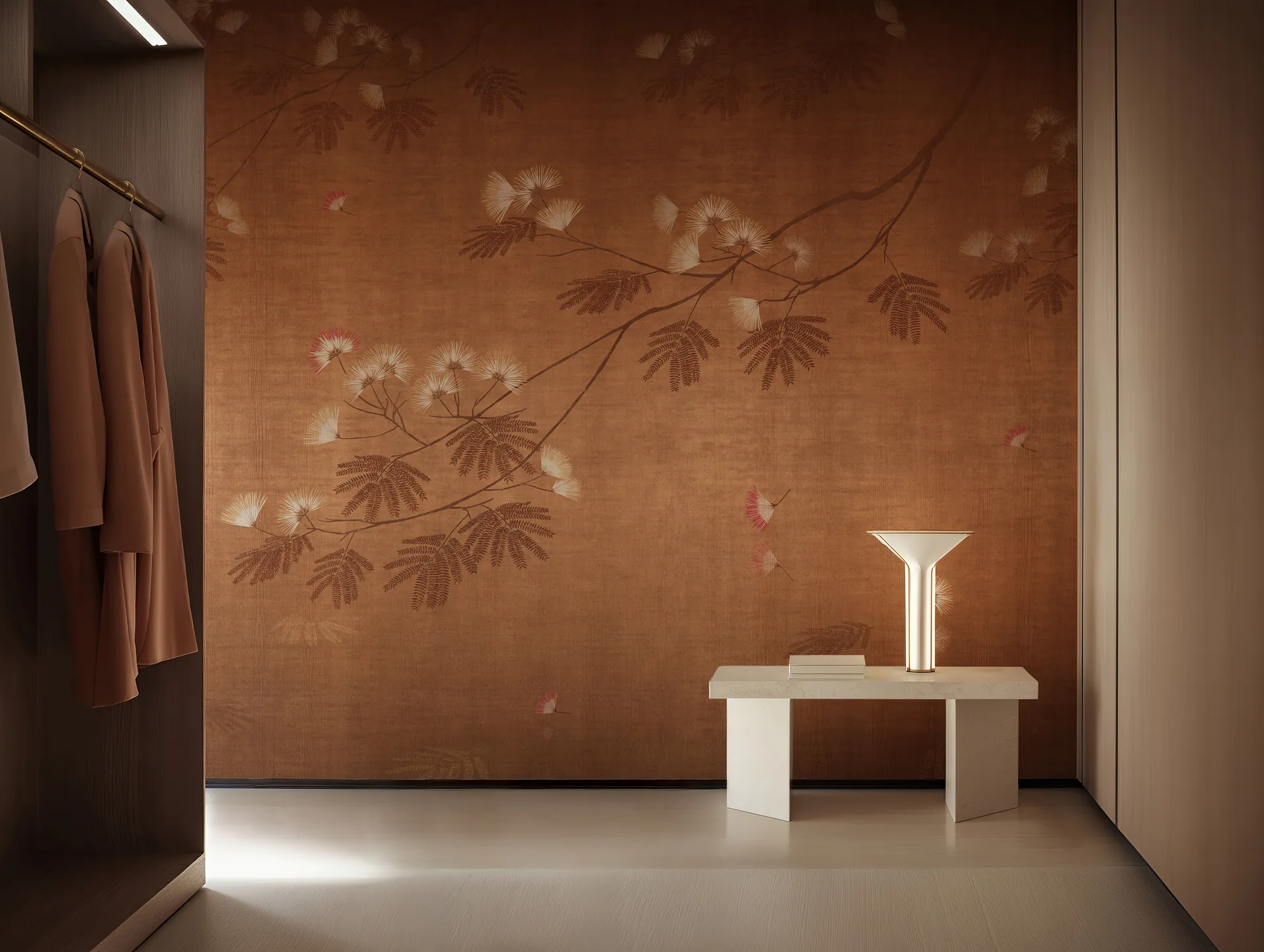 Vestidor con un mural en toda la pared